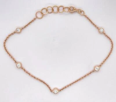 Pulseira empilhável de ouro rosa 18K com diamante redondo natural 0,50 quilates por jarda 7-8" - Imagem 1 de 4