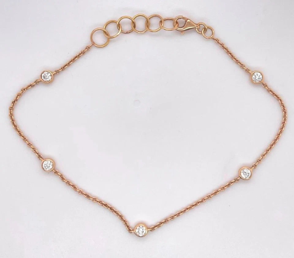 Stackable 18K Rose Gold 0.50 ct Natural Round Diamond By the Yard Bracelet 7-8" - Image 1 of 4