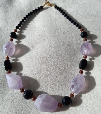 Collar grueso Lee Sands amatista y ónix negro 19 pulgadas de largo TOTALMENTE NUEVO Foto 1 de 4