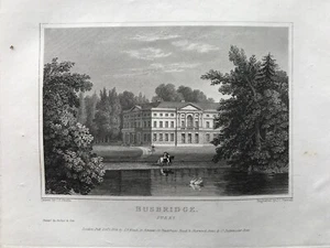 Impresión antigua de 1824; Busbridge Hall, cerca de Godalming, Surrey después de Neale - Imagen 1 de 2