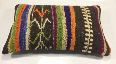 Kilim Pillow Cover 12x20 Handmade Turkish Rug Boho Ethnic Lumbar Cushion 867 - Image 1 of 4