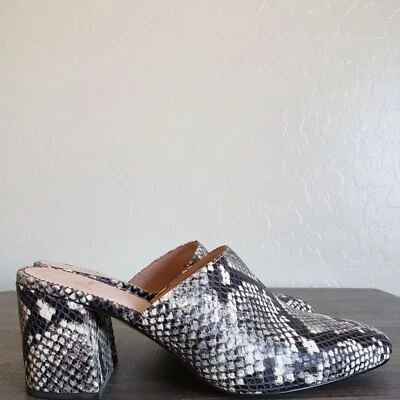 J.Crew Sophie Snakeskin Embossed Leather Mule Chunky Heel Grey/Black Women's 9.5 - Image 1 of 4
