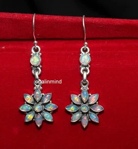 925 sterling silver Natural Ethiopian fire opal gemstone opal Marquise earrings - Picture 1 of 4