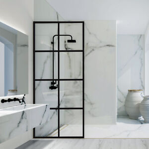 French Style Grid Pattern Glass Shower Screen 3/8" Thick Clear Tempered Glass