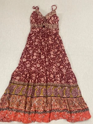 Angie Sundress Womens Small Red Multicolor Floral Paisley Print Spaghetti Strap - Image 1 of 4
