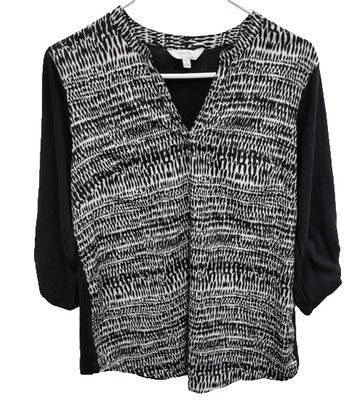 Coral Bay 女式 BOHO 衬衫上衣中号黑色混合媒体标签袖 — 第 1/4 张图片