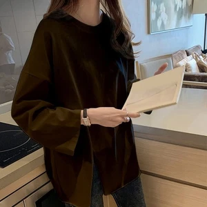 Women Long Sleeve Loose Top Solid Color Round Neck for Everyday Casual - Picture 1 of 26
