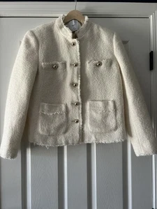 NWOT Mango MNG Ivory Tweed Gold Button Blazer Women Size Large lined - Picture 1 of 7
