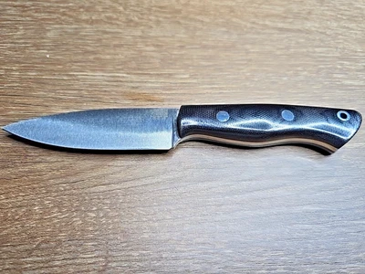 Bark River Knives: Mini Aurora, CPM-3V Black Canvas Micarta FHG W/Leather Sheath - Image 1 of 4