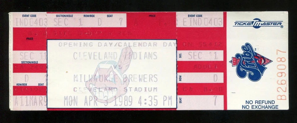 MAJOR LEAGUE THE MOVIE CREATOR FIRST PITCH 1989 CLEVELAND INDIANS BREWERS TICKET - Image 1 of 1