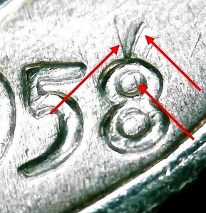 1958 D Roosevelt Silber Groschen - seltene Prägefehlermünze durch Drahtbürste geprägt - Bild 1 von 3