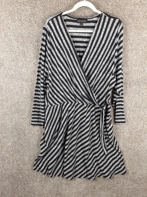 Lane Bryant Stipe вязаное платье женщин 26/28 черный серый длинным рукавом трапециевидный эластичной - Изображение 1 из 4