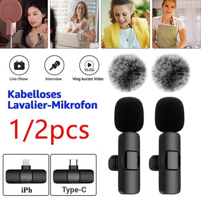 MARKENLOS Blue-tooth Wireless Lavalier Mikrofon Mini Ansteckmikrofon Handy-Live-Stream NEU