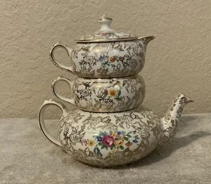 Juego de tetera apilable Lord Nelson Gold Chintz floral 2528 excelente estado RARA - Imagen 1 de 13