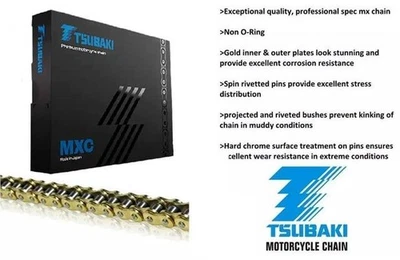 Corrente de ouro 520x106 elos Suzuki PE175 T,X 80-81 Tsubaki MXC sem anel O - Imagem 1 de 3