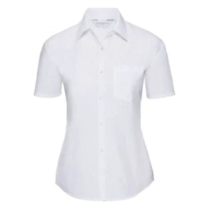 Ladies/Girls Plain White Shirt Blouse Top Short Sleeve Work Wear School Office - Picture 1 of 2