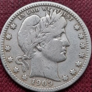 1909 D Barber Quarter 25c Better Grade VF + #68307 - Picture 1 of 2
