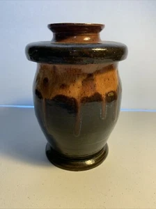 Keramik handgeworfen signiert FRÜHLING Topf mit Deckel glasiert Urne braun mit blauem Farbton - Bild 1 von 13