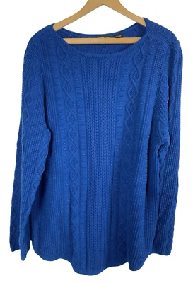 Suéter Grueso Tejido Talla 2X Azul Profundo Cable Grueso Pescador Núcleo Costero Preppy Foto 1 de 4