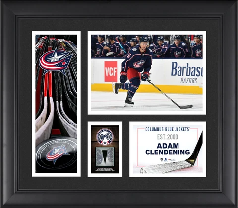 Adam Clendening Columbus Blue Jackets Frmd 15" x 17" Collage & Piece of GU Puck Cover