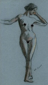 Antique Old Pencil Drawing Original Nude Woman sitting down 1901 - Picture 1 of 8