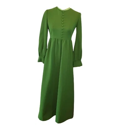 Vestido vintage años 60 70 para mujer pequeño cintura imperio hasta el suelo verde Kelly Foto 1 de 4