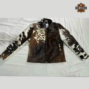 Genuine Cowhide Leather Jacket for Women | Natural Hair-On Cow Skin Fashion Coat - Picture 1 of 7