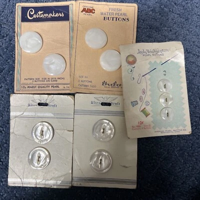 5 Packs Genuine ABC , Costumakers, Vintage White Fresh Water Pearl Buttons Siz34 - Image 1 of 4
