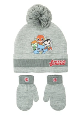 NWT Justice League Toddler Boy Beanie Mitten Set Gray - Image 1 of 4