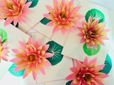 Tarjeta de felicitación emergente 3D oro y rosa loto feliz cumpleaños paz Foto 1 de 4