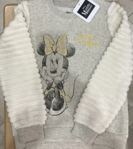 Disney Minnie Mouse heather grey sweatshirt gold sparkle size 6 faux Fur Sleeves - Picture 1 of 4