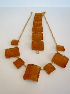 Vintage Michael Vincent Michaud MVM Pressed AMBER Glass NECKLACE & BRACELET SET - Picture 1 of 17