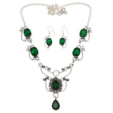 Emerald Quartz   Gemstone Ethnic 925 Silver Jewelry Necklace Set 16-18''
