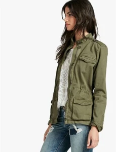 Lucky Brand Jacket Women Size Small Olive Green Military Utility Long Sleeve - Picture 1 of 6