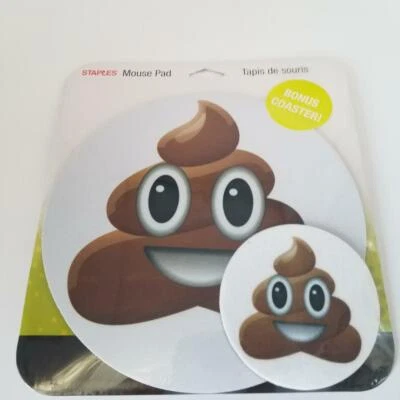 NEW Staples 2PC POOP EMOJI Mouse Pad & Bonus Coaster Set BNIP - Image 1 of 2