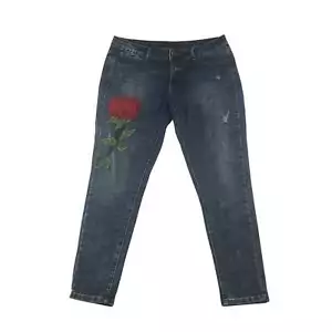 Sixte jeans women size L blue denim trousers with rode embroidery - Picture 1 of 10