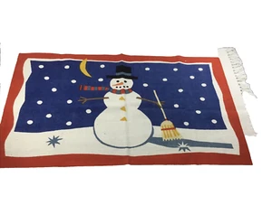 Snowman Accent Throw Rug Fringe Cotton 37" x 25" Multi Color Winter - Picture 1 of 5
