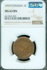 1919 CANADA LARGE CENT NGC MS63 BN MAC 8PERL FIRST STRIKE  