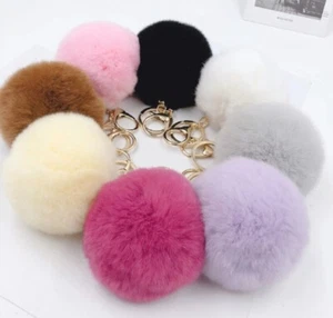 Cute Fluffy Fake Fur Brand Bag Keyring Ball Pompom Bag Keychain Charms Chain UK - Picture 1 of 22