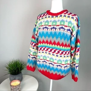 Diane Von Furstenberg maglione donna pullover multicolore geometrico orlo a costine L - Foto 1 di 9