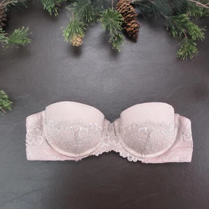 Maidenform Bra 34A Pink Lace Strapless Padded Push-Up Underwire Adjustable Clasp - Picture 1 of 10