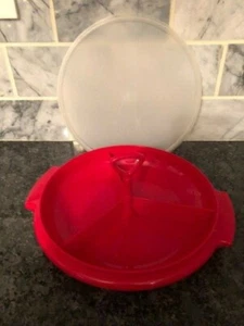 Tupperware #608 Red SUZETTE 3 SECTION CONTAINER with Lid and Handle - Picture 1 of 4