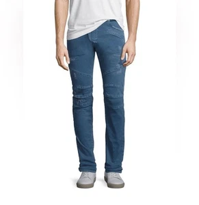 Balmain Moto Jeans In Light Blue Twill Size 34us Brand New .AUTHENTIC - Picture 1 of 8