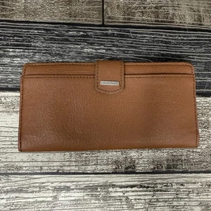 Relikt braune Leder-Geldbörse dreifach faltbar Druckknopfverschluss Kartenfach Münze Reißverschluss Clutch - Bild 1 von 5