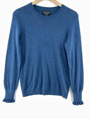 Suéter feminino Banana Republic M azul cashmere mistura de lã merino punho com babado - Imagem 1 de 4