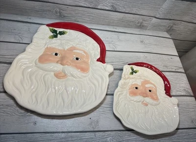 Set Of 2 Santa Claus Serving Platters Dishes Christmas Holiday Party - Image 1 of 4