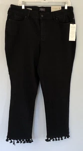 NYDJ Sheri Slim Ankle High Rise Jeans Size 16 Black Tassel Hem Lift X Tuck NWT - Picture 1 of 6
