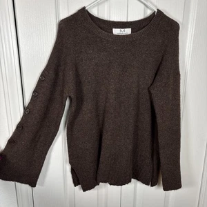 Magaschoni Wool Alpaca Blend Sweater M Espresso Button Detail On Bell Sleeves - Picture 1 of 6