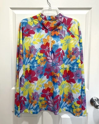 TAIL Womens Size XXL Floral 1/4 Zip Pullover Vented Long Sleeve Top Colorful - Image 1 of 4