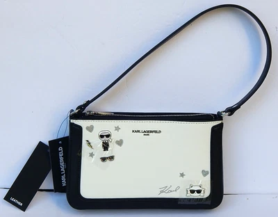 KARL LAGERFELD PARIS GENUINE LEATHER HANDBAG/SHOULDER WHITE/BLACK NEW AUTHENTIC - Image 1 of 4